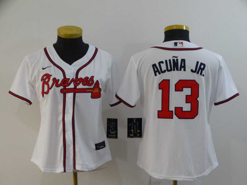 Women Braves 13 Ronald Acuna Jr. White 2020 Nike Cool Base Jersey,We sell and wholesale Women Braves 13 Ronald Acuna Jr. White 2020 Nike Cool Base Jersey on line form chian!